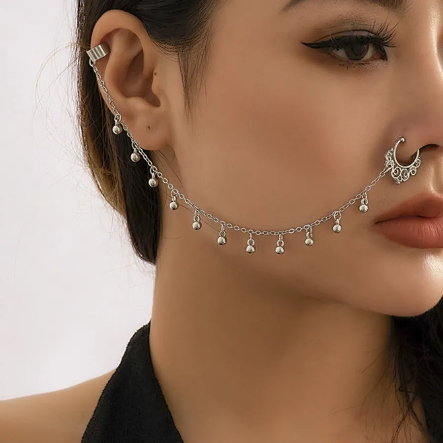 Authentic Piercing Jewelry Temperament Women Imitation Pearl Butterfly Tassel Chain Sweet Punk Earrings