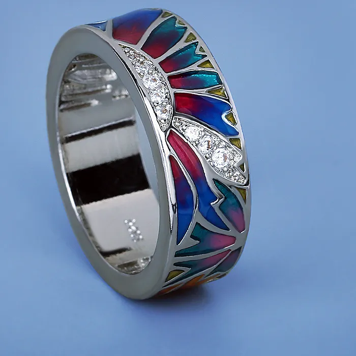 Authentic Luxury 925 Silver Blue Epoxy Enamel Sweet And Romantic For Ladies Handmade Ring Birthday Party Outing Jewelry