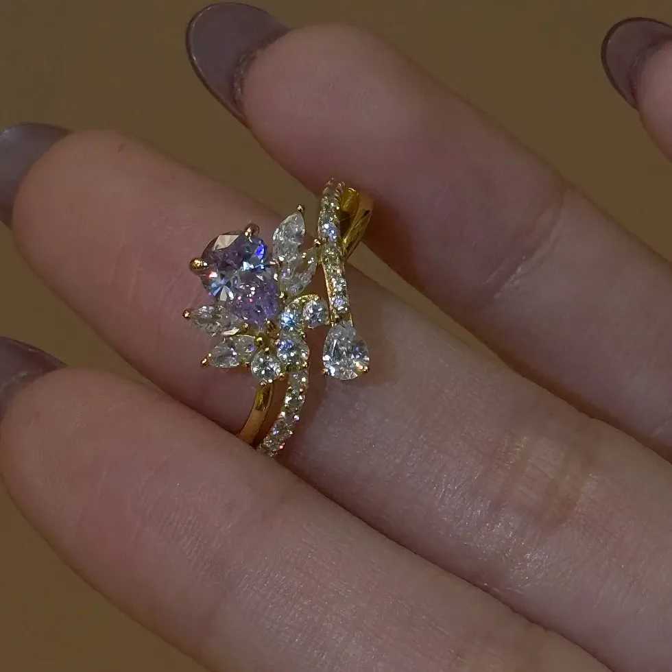 Authentic Creative Water Droplet Gemstone Purple Rings Sweet And Luxurious Unique Ring Suitable For Daily Jewelry