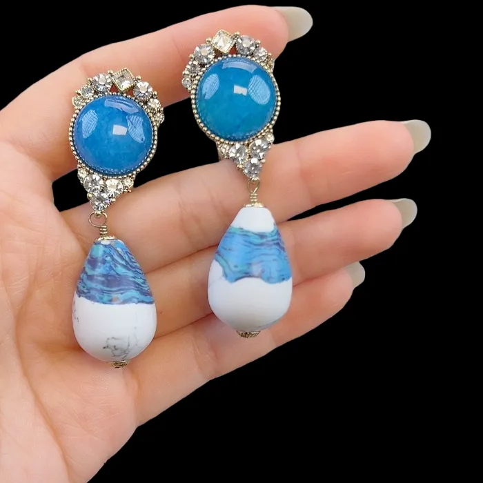 Authentic Timeless Wonder Geometric Zircon and Faux Stone Talismanic Button Earrings