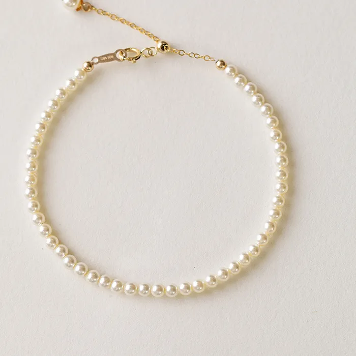 Authentic Thin Pearl Bracelet With Gold Bead Pendant Stackable Niche Design Elegant Luxury Delicate Layering Hand Jewelry For Women