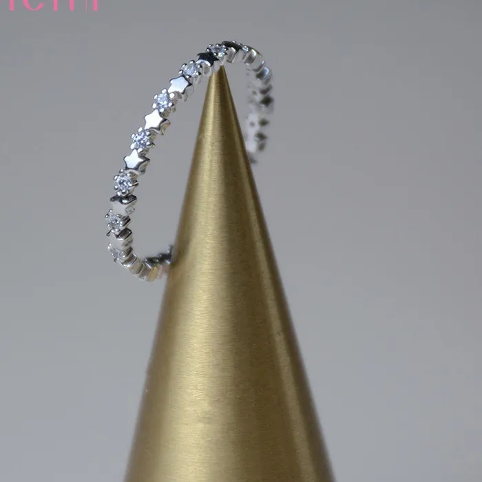 Authentic Charming 925 Sterling Silver Stars Cubic Zircon Crystal Stackable Rings for Women Girls Anniversary Party Jewelry Gifts