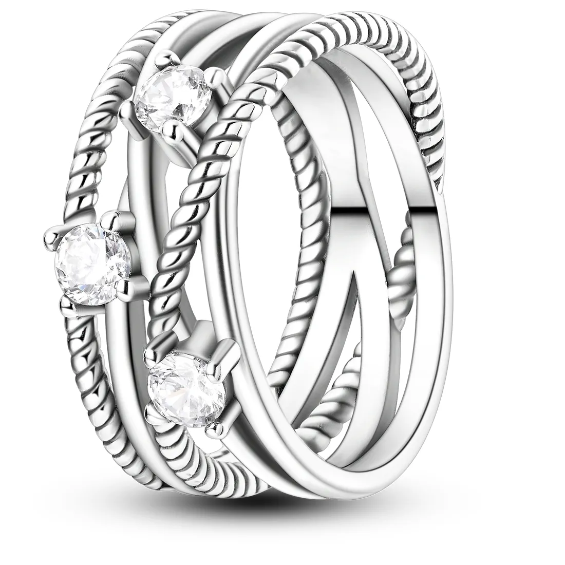 Authentic 925 Sterling Silver Twisted Interwoven Ring for Women CZ Inlaid Dainty Stackable Fine Versatile Jewelry
