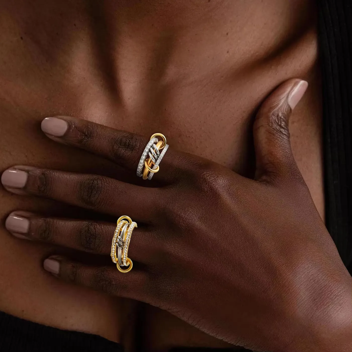 Authentic YILUOCD Gilded Stackable Rings Set for Women Micro Pave 5A Cubic Zirconia Tarnish Dainty Ring Statement Jewelry