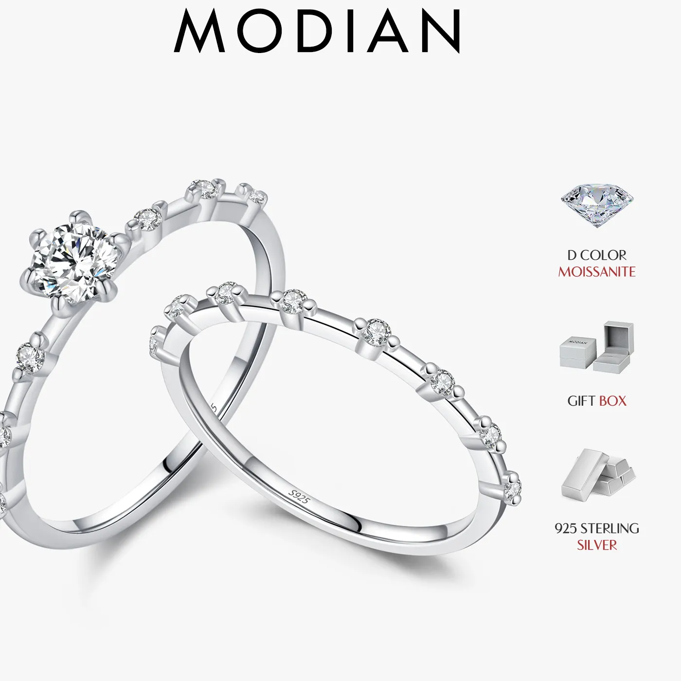 Authentic MODIAN D Color Moissanite Wedding Band 925 Sterling Silver Eternity Rings Lab Diamond Stackable Exquisite Jewelry For Women