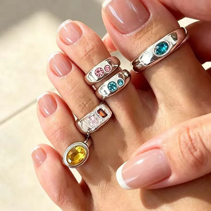 Authentic 5Pcs/set Colorful Crystal Open Toe Rings Adjustable Square Oval Stackable Foot Ring Set Zinc Glass Rhinestone Jewelry