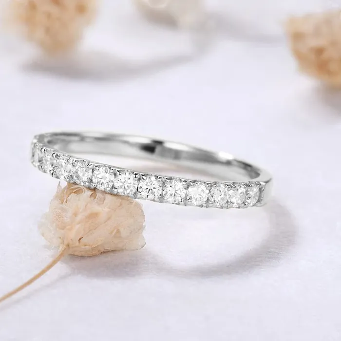 Authentic Oxtao Minimalist Thin Rings Stackable Moissanite Half Eternity Band Ring Anniversary Finger Ring Jewelry