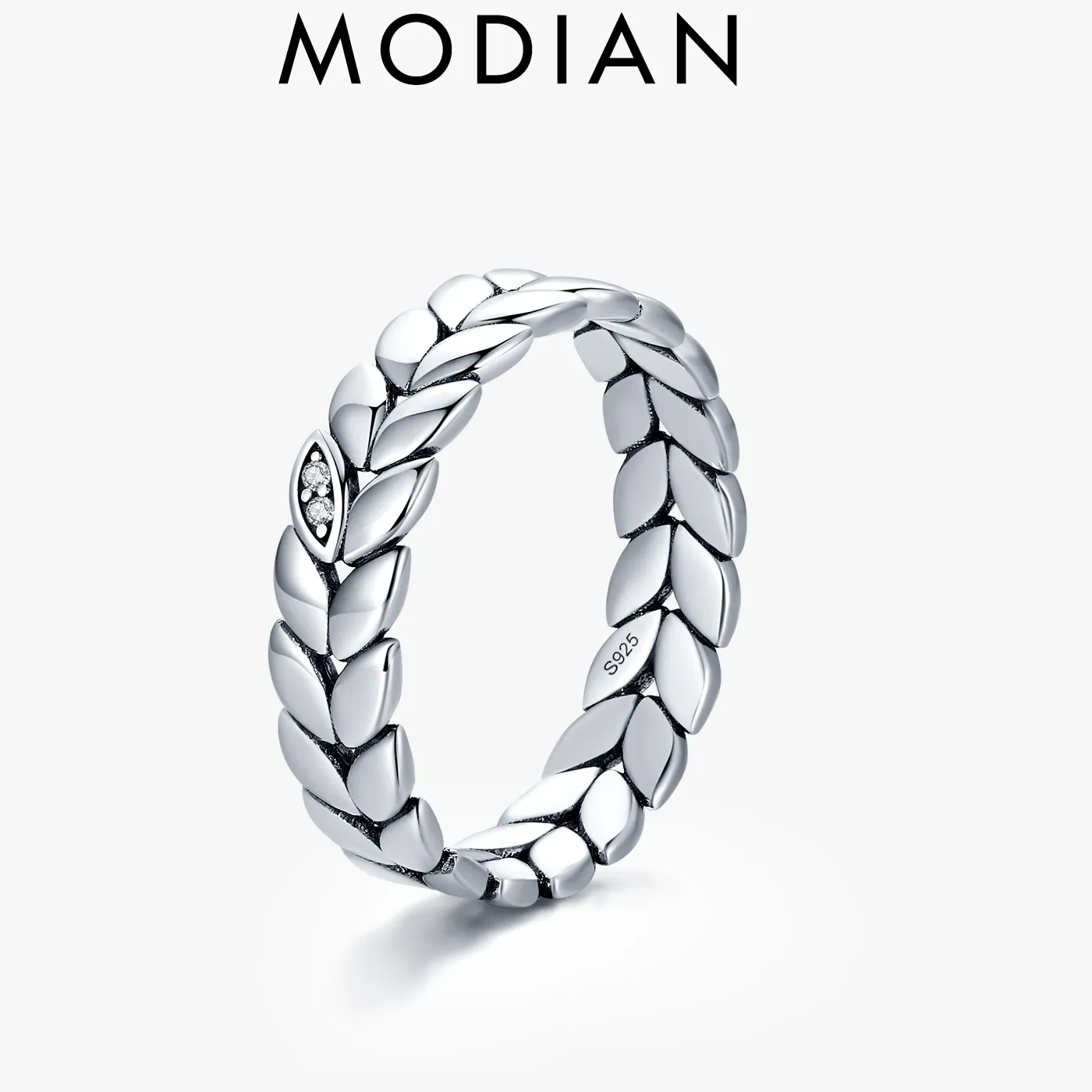 Authentic MODIAN 925 Sterling Silver Simple Stackable Wheat Finger Rings For Women Lucky Leaves Original Fine Jewelry Party Ring