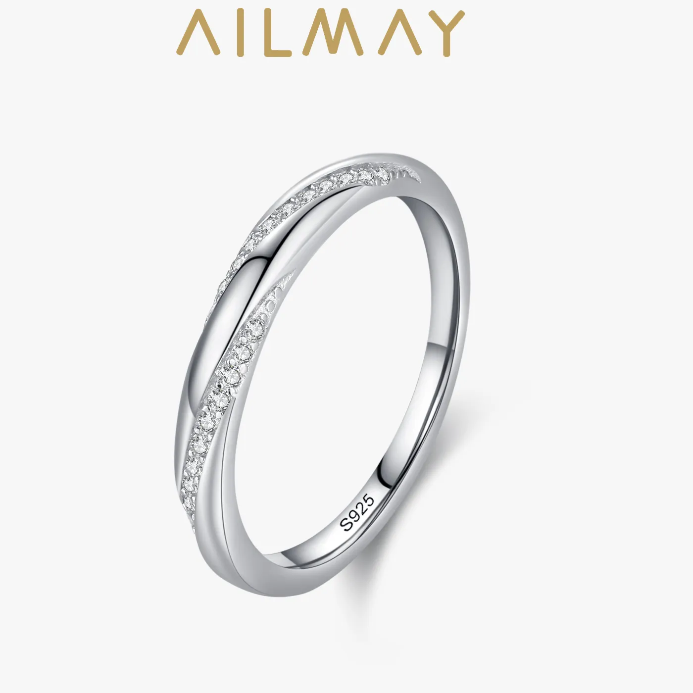 Authentic Ailmay Solid 925 Sterling Silver Clean Zircon Geometric Design Stackable Finger Ring For Women Party Jewelry