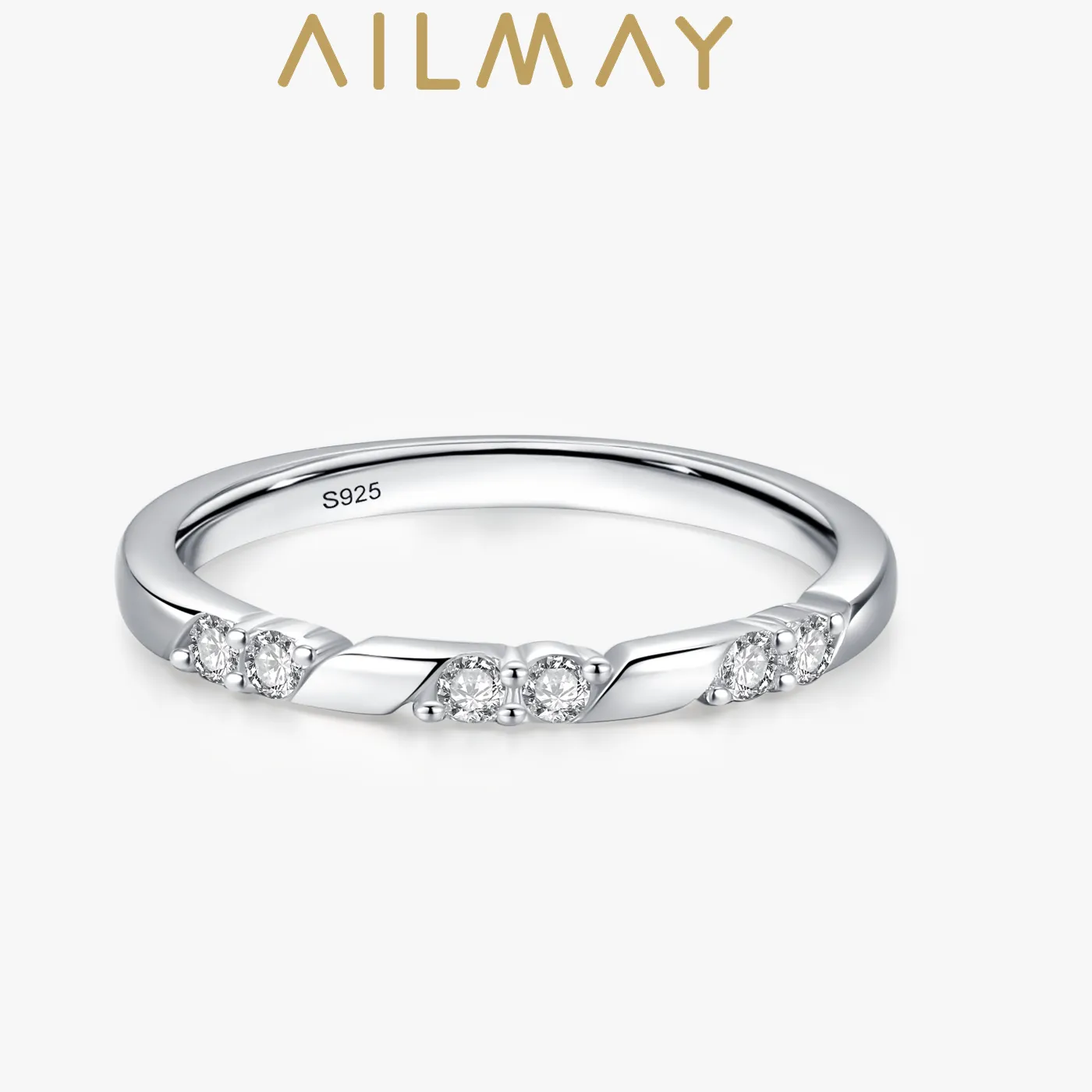 Authentic Ailmay 925 Sterling Silver Minimalism Elegant Cubic Zirconia Stackable Finger Ring Hypoallergenic Wedding Jewelry For Women