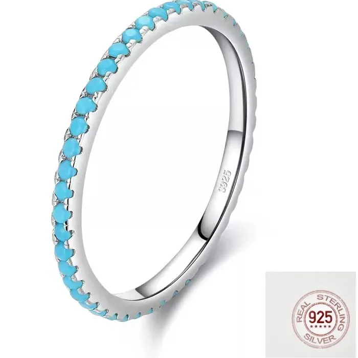 Authentic Turquoise Versatile Index Ring, European & American Stackable Fine Ring, Light Silver Jewelry