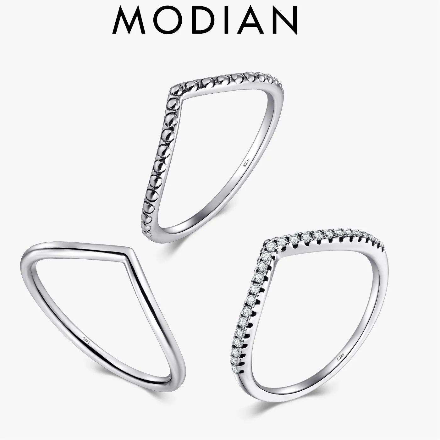 Authentic Modian 3 Style Real 925 Sterling Silver Stackable Simple Ring Clear CZ Instagram Jewelry For Women Couple Rings