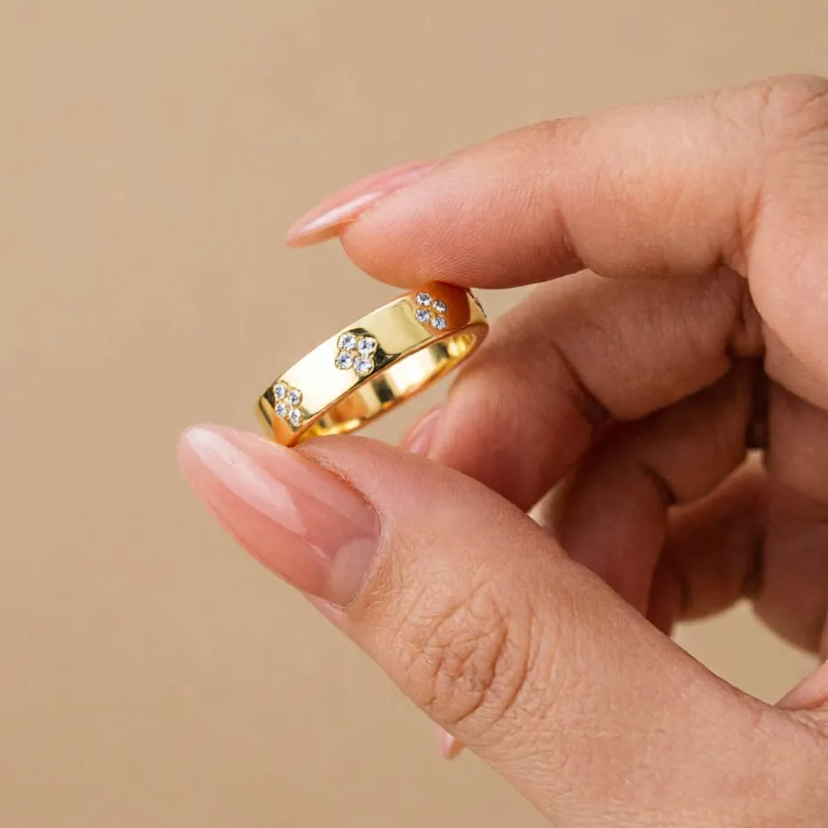 Authentic Four‑Leaf Clover Fortune Talisman – 14K Gold‑Filled Moissanite Ring of Luck