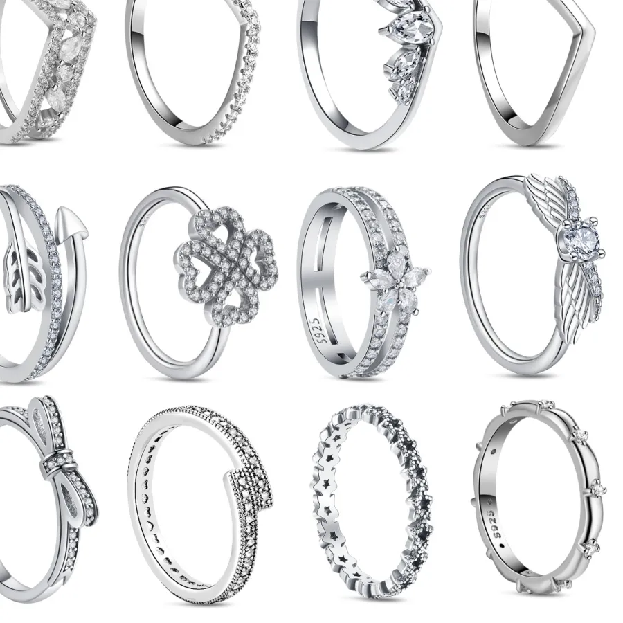 Authentic Hot Sale 925 Sterling Silver Original Ring Arrow Arrow Four-leaf clover Classic Design DIY Stacking Women Jewelry