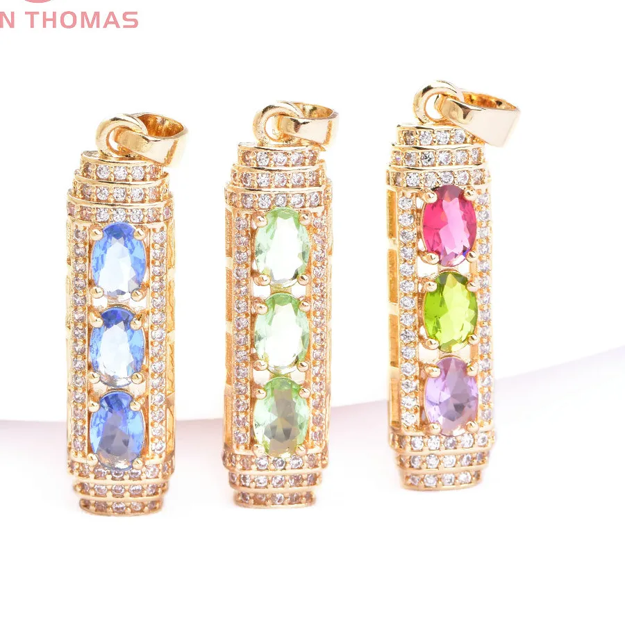 Authentic (6590) 2PCS 8x30MM 24K Gold Color with Zircon Column Shape Charms Pendants High Quality Jewelry Making Findings