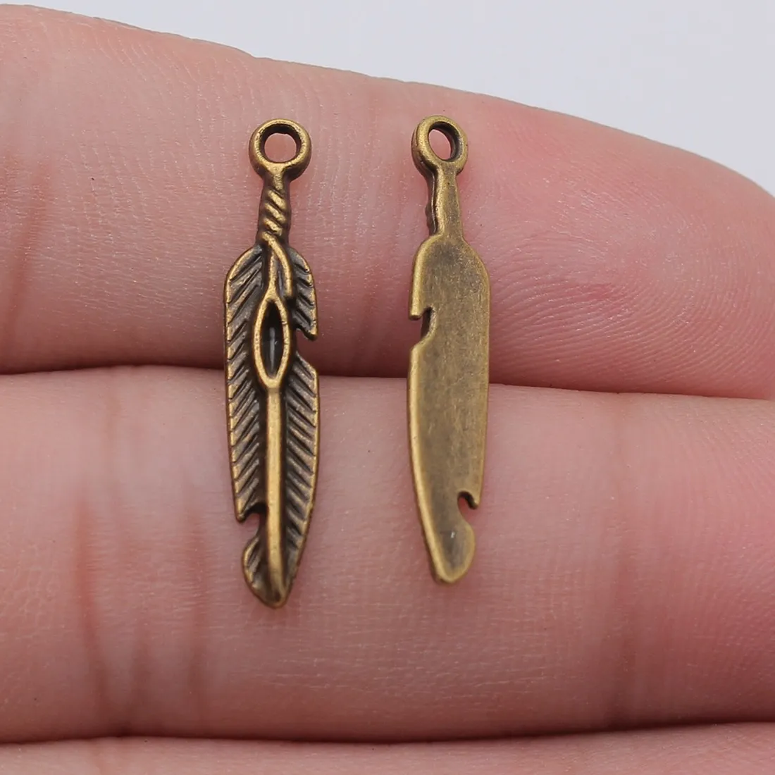 Authentic 10pcs 5x28mm 2 Colors Antique Silver Color Antique Bronze Color Feather Charms Pendant For Jewelry Making