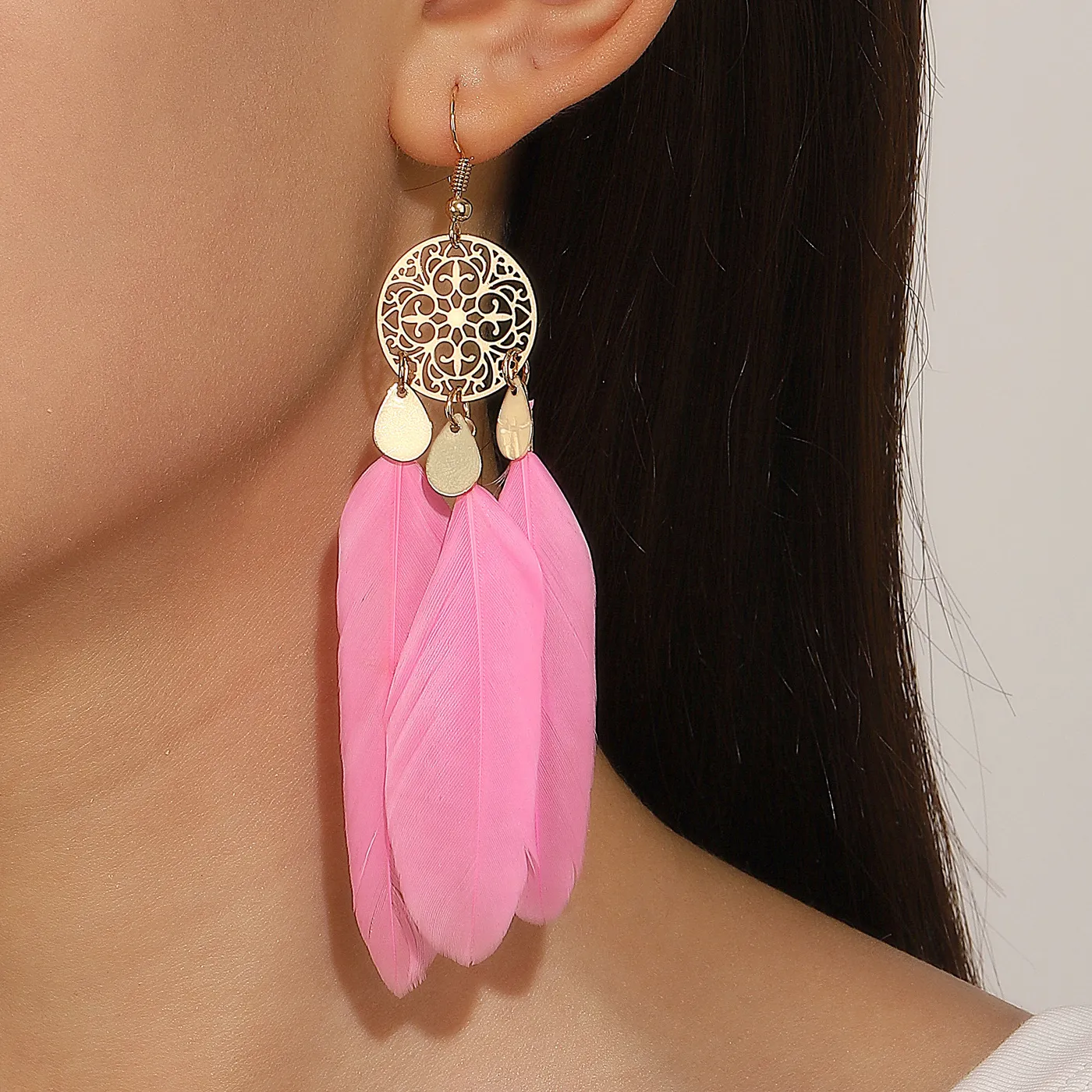 Authentic Exotic Bohemian Pink Feather Tassel Earrings For Women Jewelry 2026 Trending Women's Vintage Ethnic Drop Earrings Pendientes