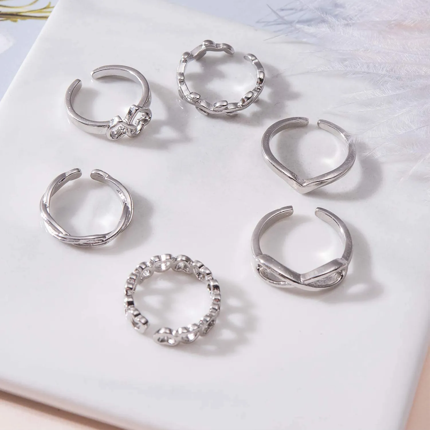 Authentic 12pcs Toe Rings Metal Jewelry for Beach Party Summer Foot Ring Set Adjustable Flower Arrow Feather Rings for Women