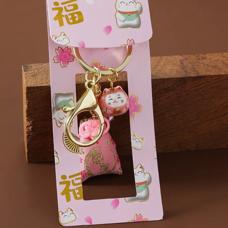 Authentic Bag Charm Maneki-neko Keychain Hanging Ornament Japanese-style Luck Cat Pandent Seven-color With Bell Lucky Omamori Keyring