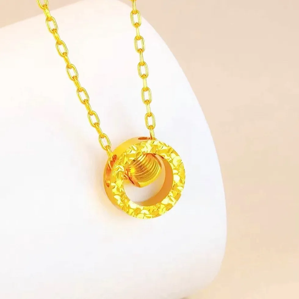 Authentic Elegant 18 K Gold Color Sparkling Ring Bead Necklace Chain for Women Wedding Birthday Necklace Chain Jewelry Gifts