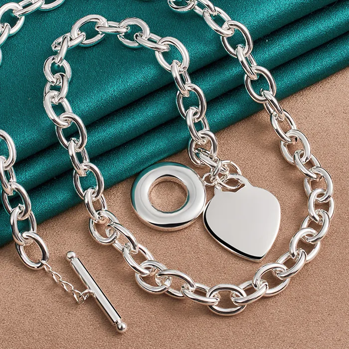 Authentic DOTEFFIL 925 Sterling Silver Heart Pendant Necklace Woman Man 18 Inch Chain Wedding Engagement Party Jewelry