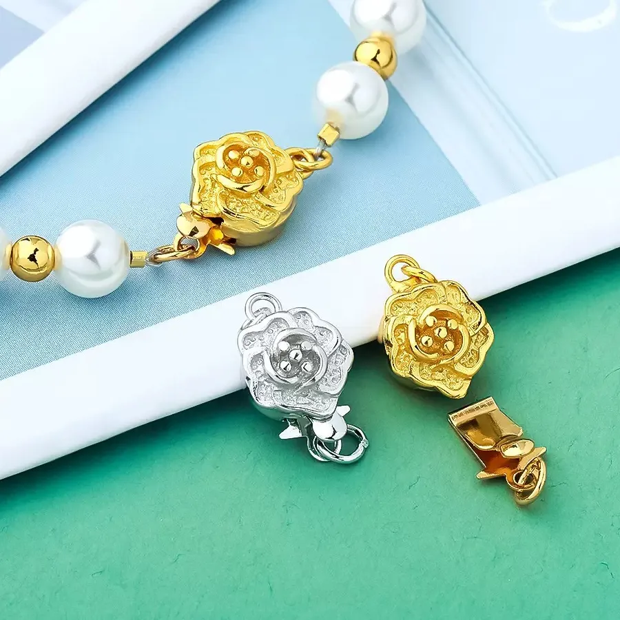Authentic High Quality High Color Preserved Rose Pattern Insertion Plated 925 Silver Gold Rose Gold Jewelry Making Connection Buckle