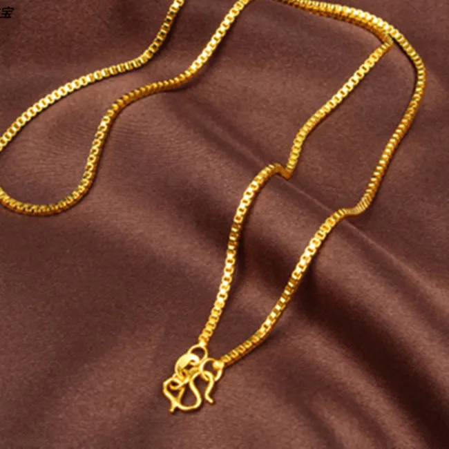 Authentic Au999 Box Chain Necklace 24K Gold- Shiny Links, Non- Deformable, Value- Preserving, Top Jewelry For Ladies