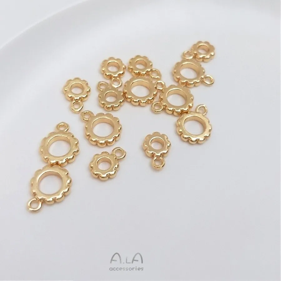Authentic 14K Gold Color Preservation Lace Closed Ring with Open Ring Pendant Ring Hanging Buckle Handmade DIY Jewelry Accessories