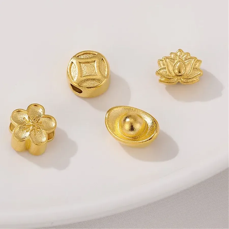 Authentic Strong Color Preservation Vietnam Sand Gold Ingot Wire Lotus Bead Pendant DIY Handmade Bracelet Necklace Accessories