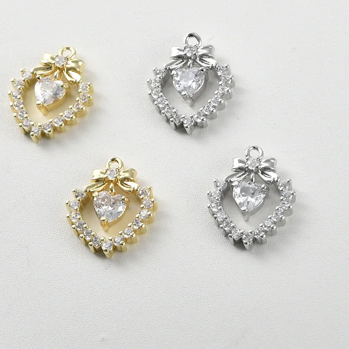Authentic -plated 14k Gold Color-preserving Bow Love Inlaid Zircon Pendant DIY Handmade Bracelet Necklace Earrings Accessories