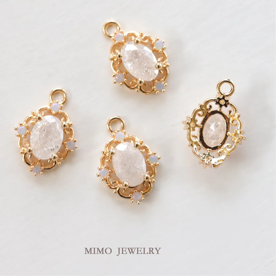 Authentic Color Preserving Plating Real Gold Ice Flower Zircon Oval Lace Retro Pendant Accessories