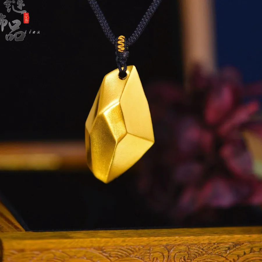 Authentic Wishing Stone And High Color- Preserving Sansheng Stone Necklace 9999Gold