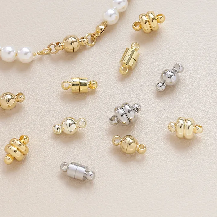 Authentic 4pcs Plated Gold Color Preserving Ball Hamburger Magnet Buckle DIY Handmade Necklace Pearl Connection Buckle Material