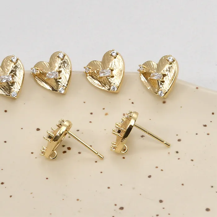 Authentic 14k Gold Color-preserving Zircon Brushed Tape Hanging Love Earrings DIY Earrings Ear Jewelry Basic Accessories Materials