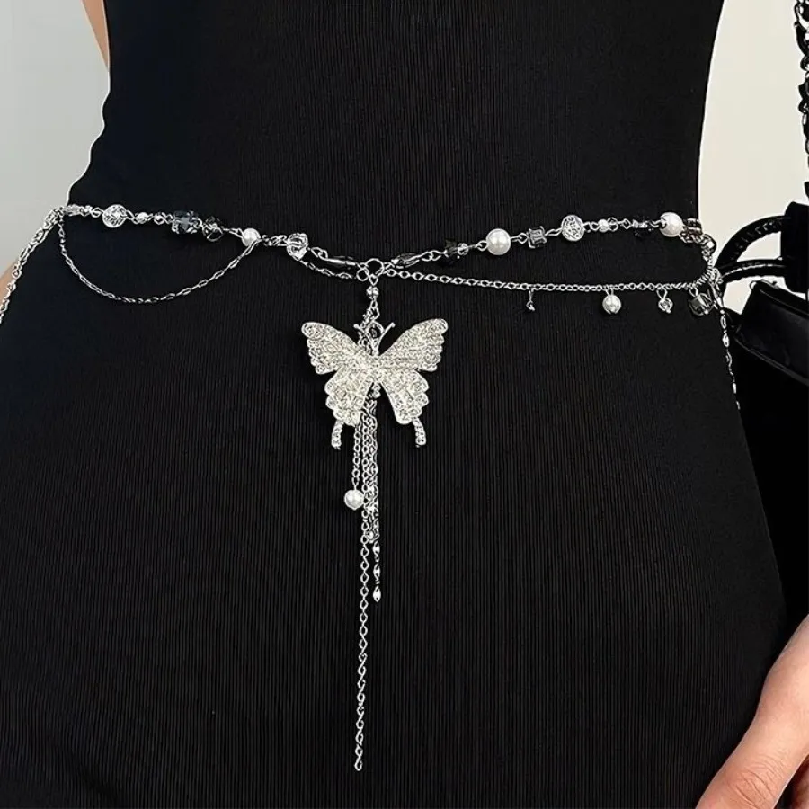 Authentic Y2K Butterfly Waist Chain Multi-layer Geometric Metal Belly Chain Body Jewelry Minimalist Bohemian Body Chain JK Accessory