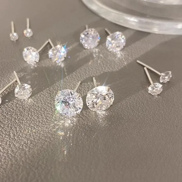 Authentic 925 Sterling Silver Jewelry Women Cute Tiny Clear Crystal CZ Stud Earrings for Girls Lady