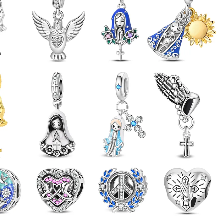 Authentic 925 Sterling Silver Praying Hand Charms Pendant Virgin Mary Peace Dove Zircon Pendant Beads For Women DIY Bracelet Jewelry