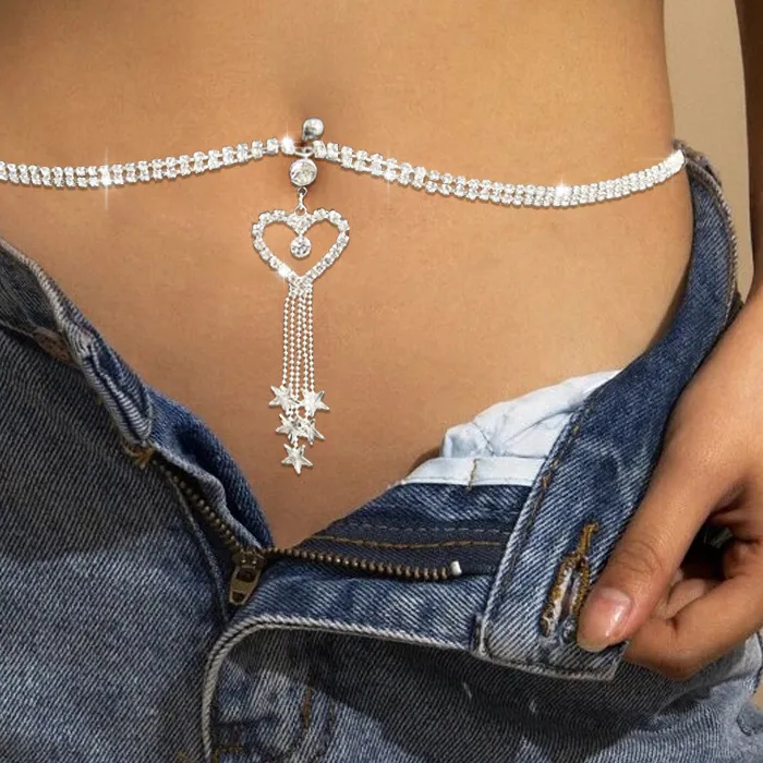 Authentic Rhinestone Heart Dangle Navel Pendant