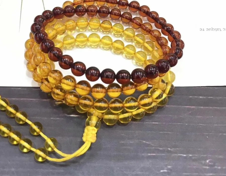 Authentic Natural Rainbow Amber Beads Yellow Amber Bracelet Jewelry 6mm 108 Prayer Round Beads Necklace Amber Women Crystal AAAAA