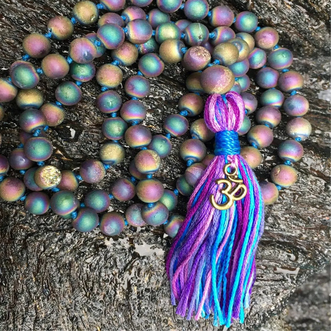Authentic 8mm 108-bead color hematite necklace knotted with tassels Religious Classic Yoga Tibetan Spiritua Prayer Buddhism Mala