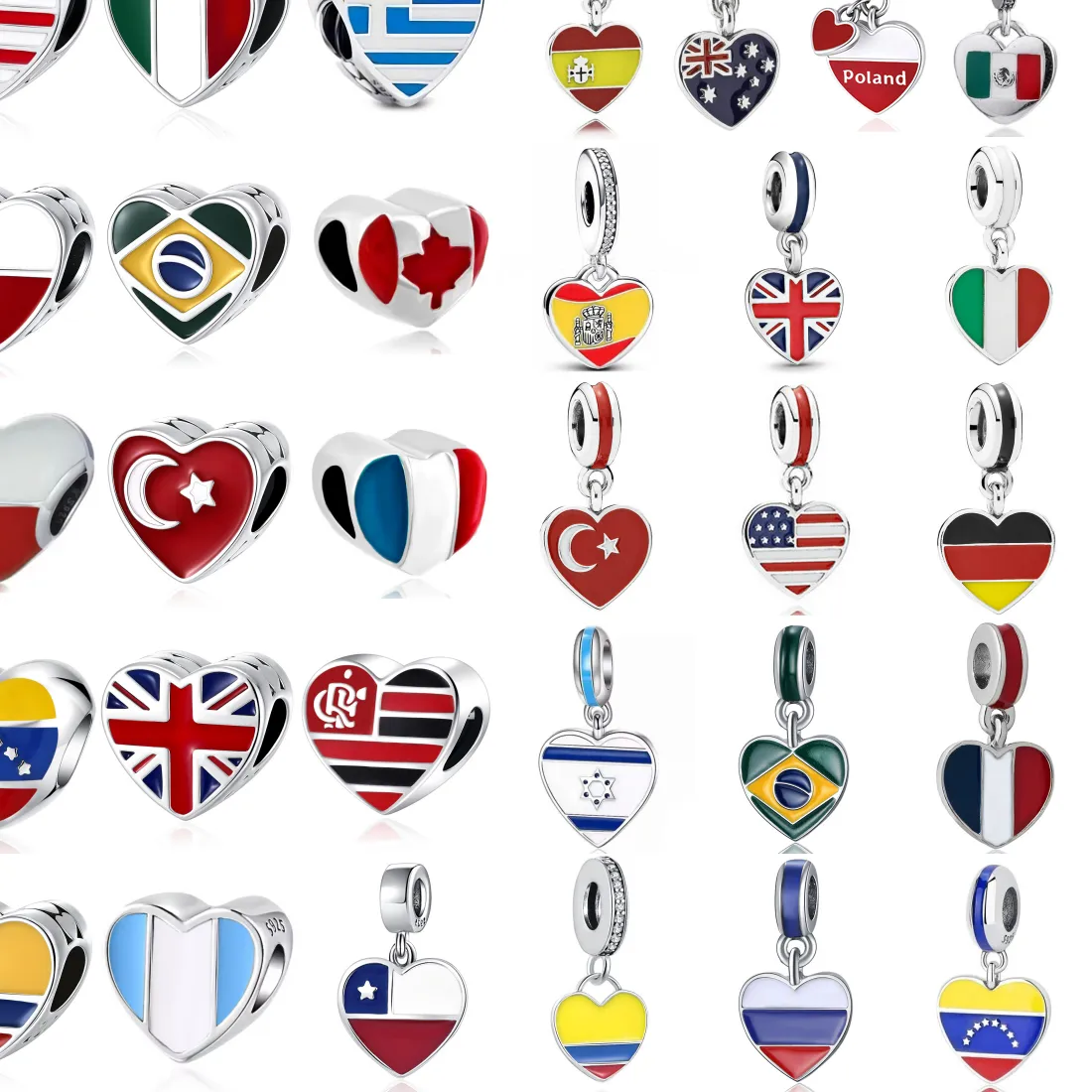 Authentic 31 Countries Flag Heart Charms Usa Es Uk Fr Ca It Flag Pendant For Diy Bracelets Necklace Making Jewelry Accessory