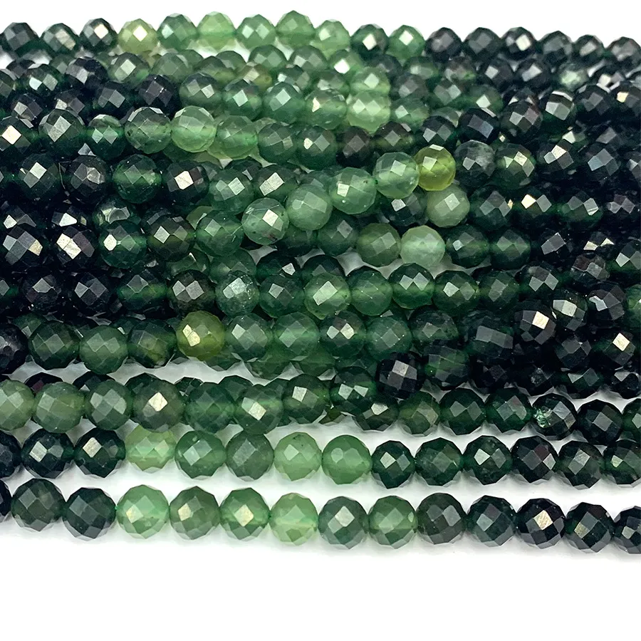 Authentic Veemake Natural Green Jade Faceted Round Beads For Jewelry Making Gemstones DIY Necklace Bracelets Earrings Pendants 07321