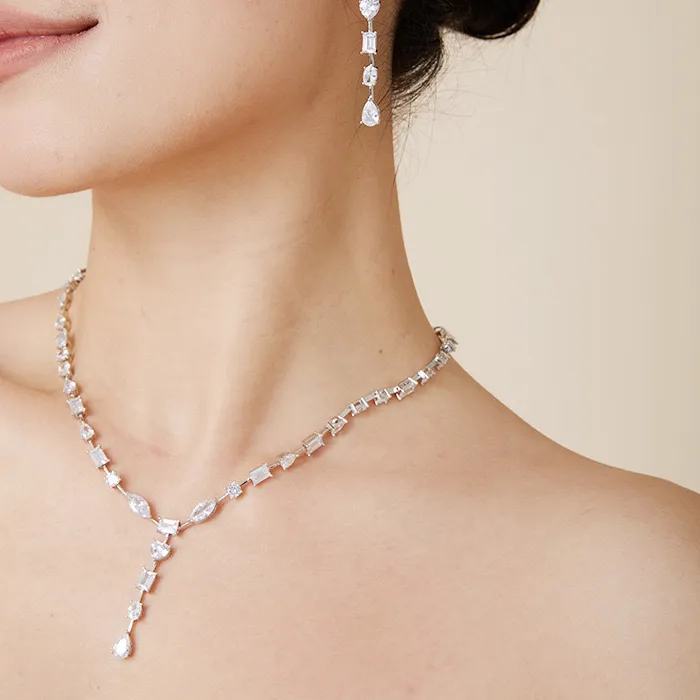 Authentic EYER Luxury Elegant White AAA Cubic Zirconia Drop Necklace Earrings Sets For Women Wedding Party Evening Dress Jewelry