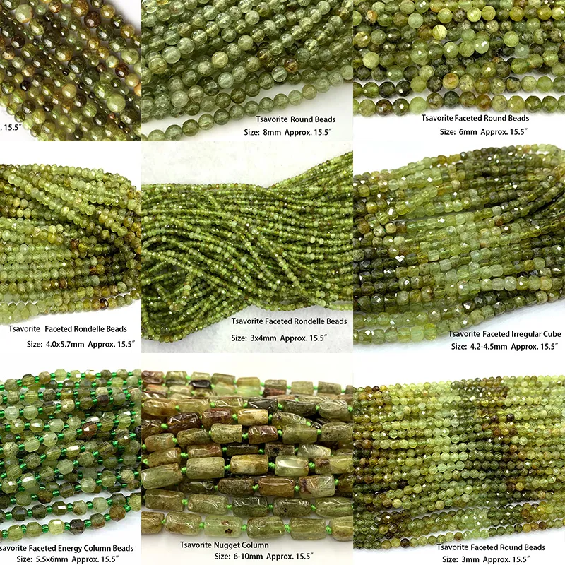 Authentic Veemake Natural Tsavorite Green Garnet Faceted Round Rondelle Edge Cube Coin Disc Beads For Jewelry Making Diy Necklace Bracelet