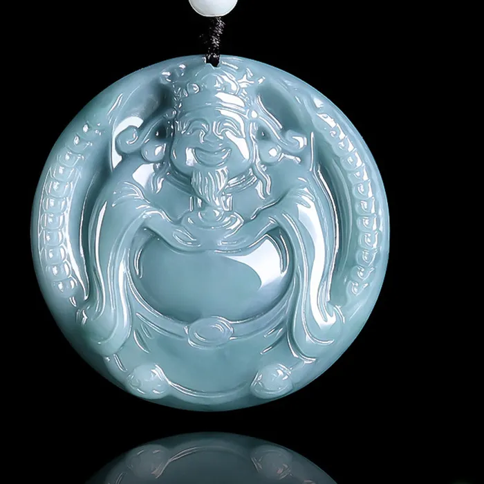 Authentic Burmese Jadeite God of Wealth Pendant Necklace Charm Vintage Designer Real Jewelry Burmese Jade Gifts for Women