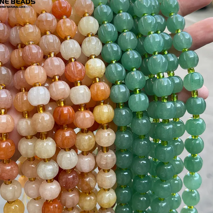 Authentic Natural Stone Golden Silk Jade Pumpkin Shape Bead Polished Loose Spacer Bead for Jewelry Making DIY Necklace Bracelet Accessory