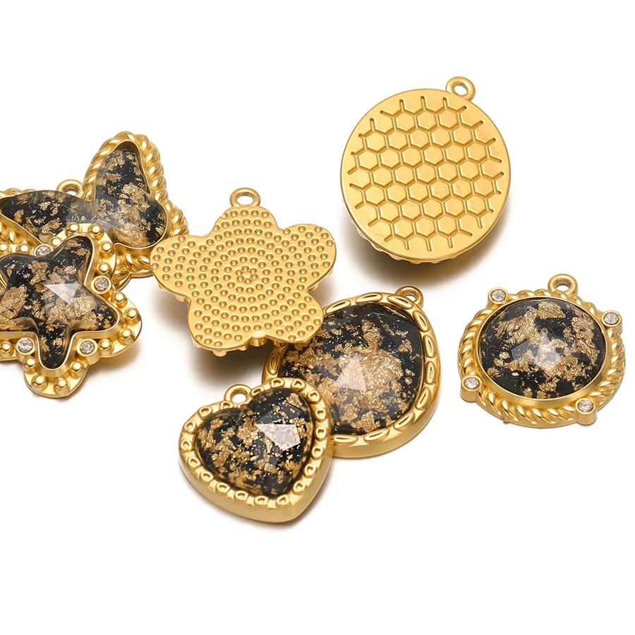 Authentic Celestial Alchemist Star and Heart Black Gold Talisman Charms Set of Four