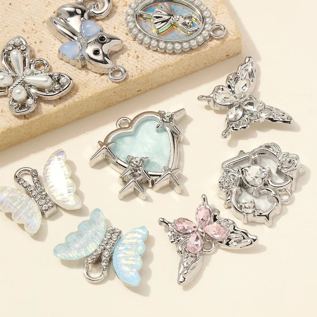 Authentic 5pcs/lot High Polished Glass Stone Butterfly Diy Charm Heart Star Cat Zinc Pendant Women Earring Necklace Jewelry Making
