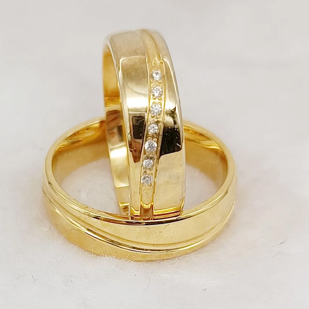 Authentic Western Shiny Lover's Couples Wedding Rings For Men and Women 24k Gold Plated Jewelry Engagement Ring