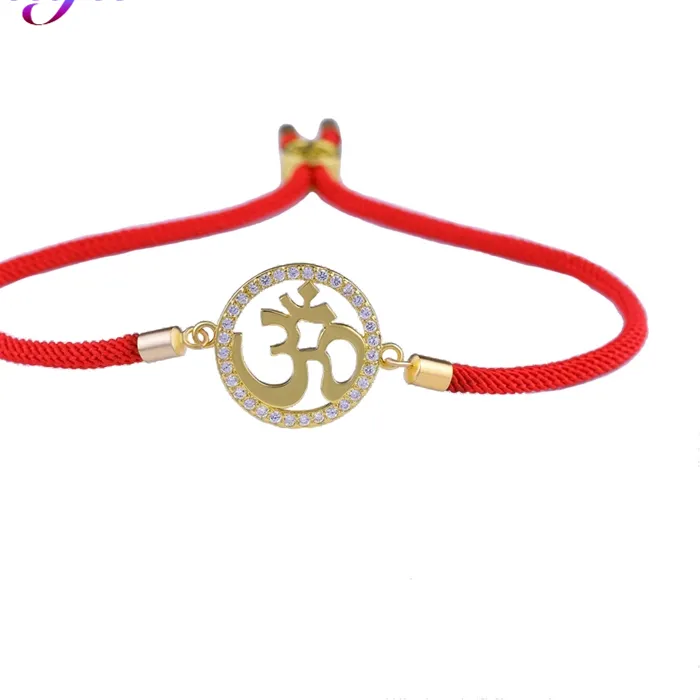 Authentic Juya Handmade Chakra Hinduism JewelrySupplies AUM OM Charm Bracelets For Women Men Adjustable Red Thread Religious Handicraft